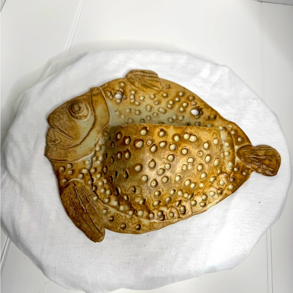Pottery Fish Wall Pocket. Unsigned piece. Very unusual. One of a kind. (C)